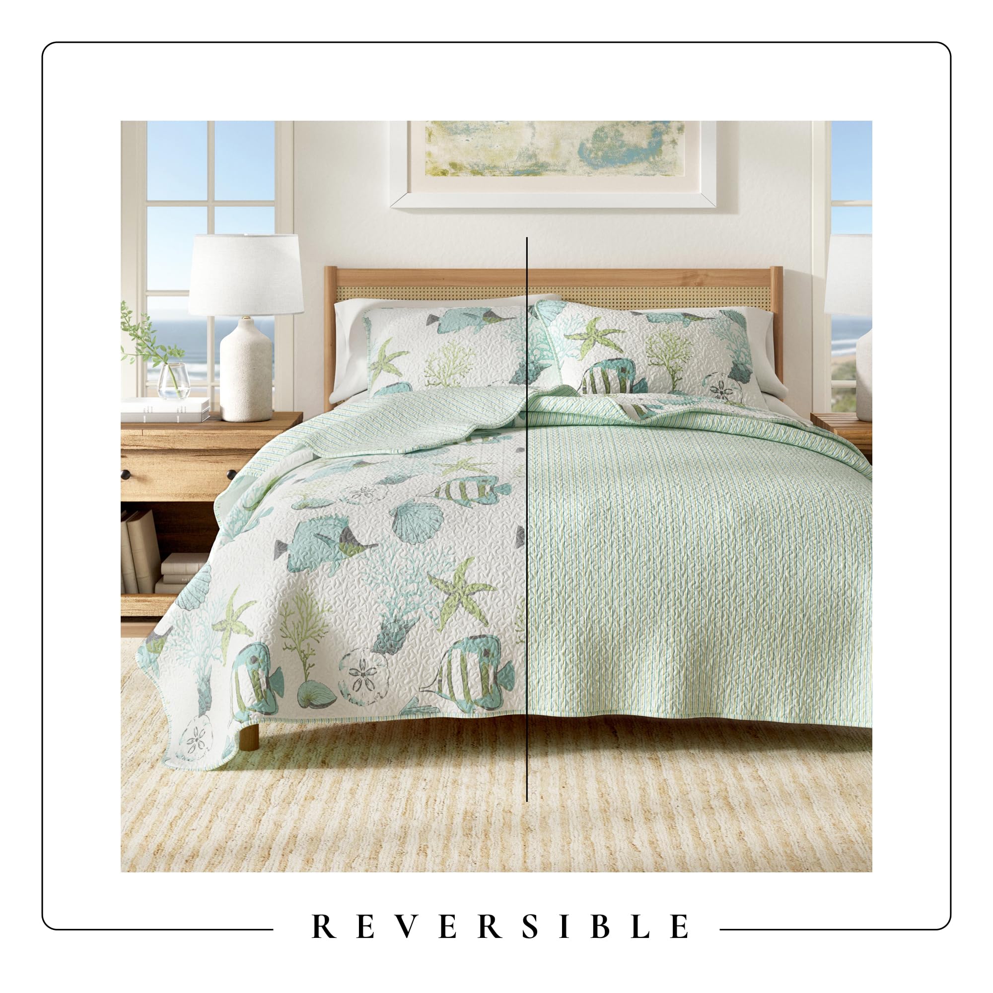 Great Bay Home reversible design offers two coastal looks for versatile styling.