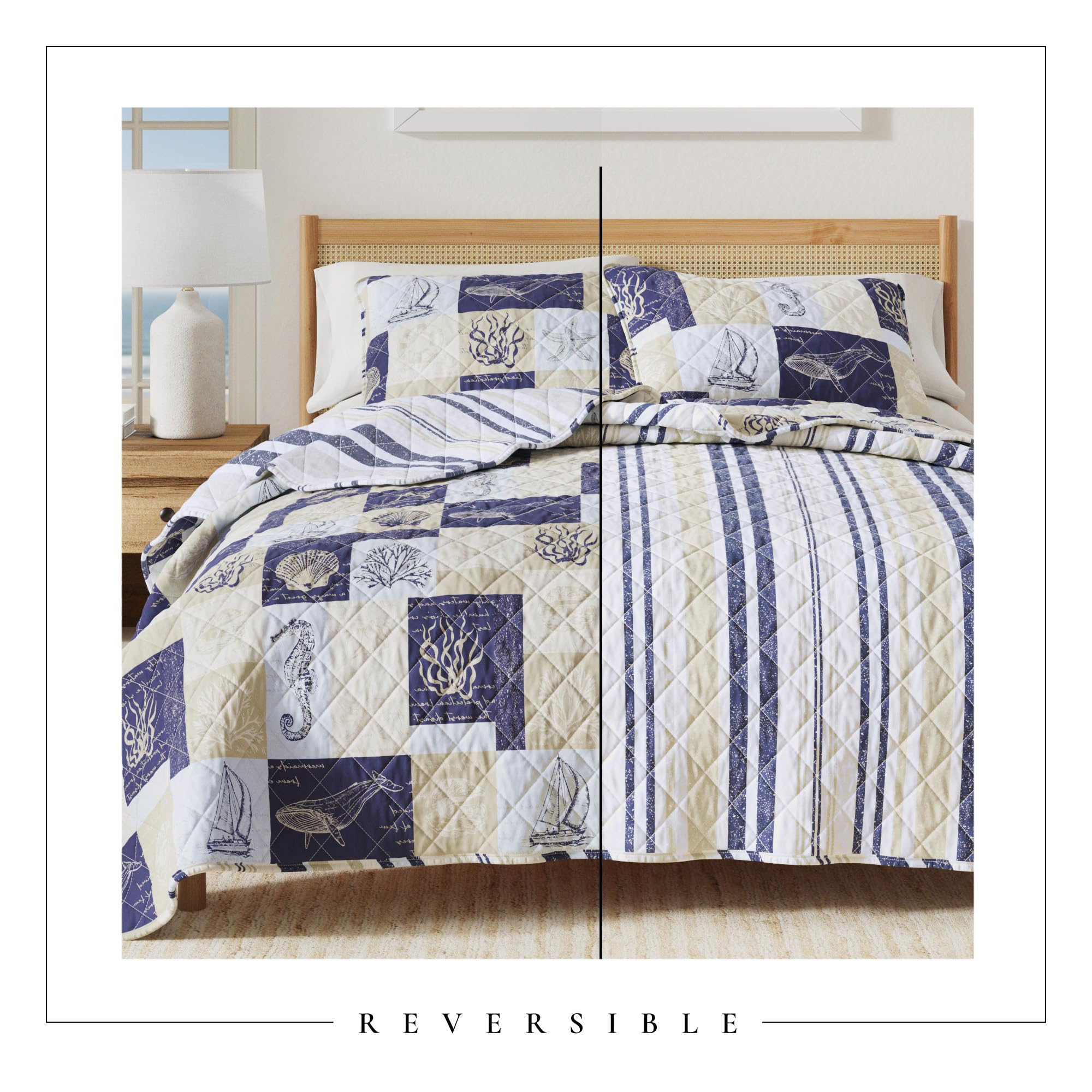 Great Bay Home coastal quilt set reversible design for two looks