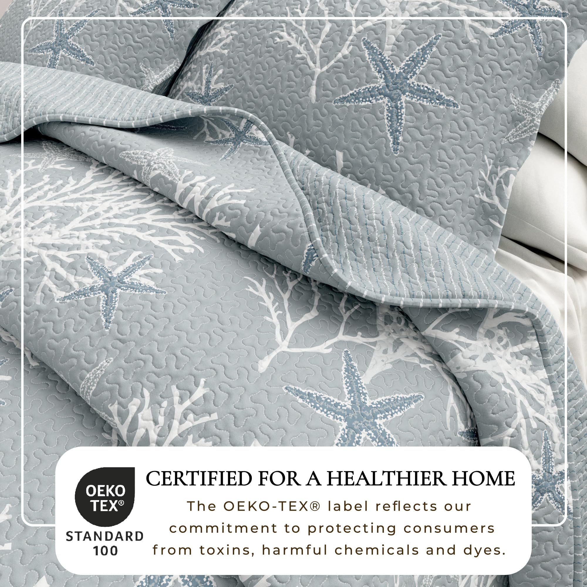 Great Bay Home coastal quilt set with two shams for coordinated bedroom look.