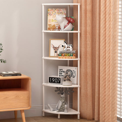 Greatseas 5-tier corner shelf stand in marble white for compact storage