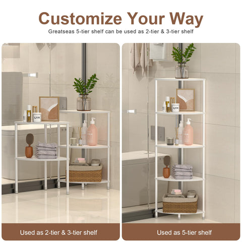 Assembly guide image shows quick setup for this corner shelf