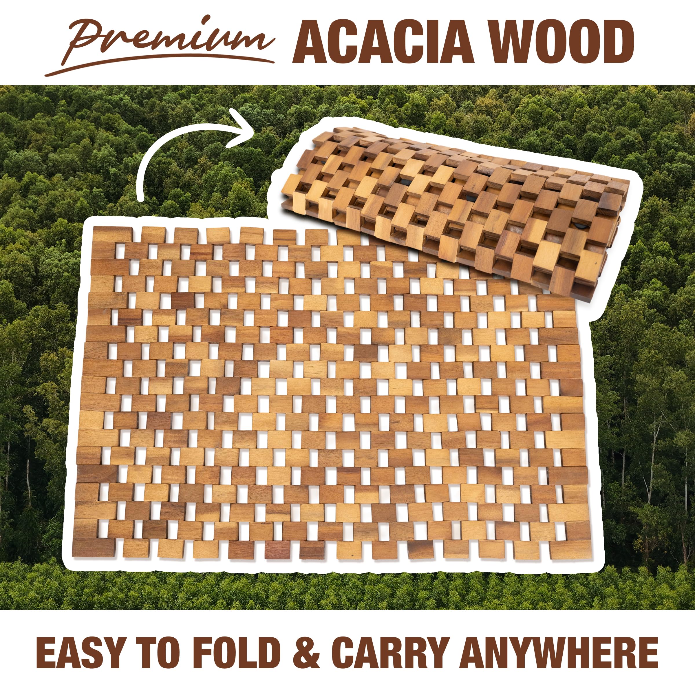 Green Alluvium acacia wood mat compact and portable for travel