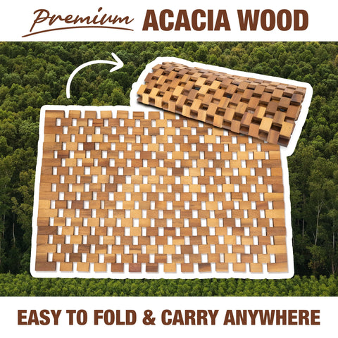 Green Alluvium acacia wood mat compact and portable for travel