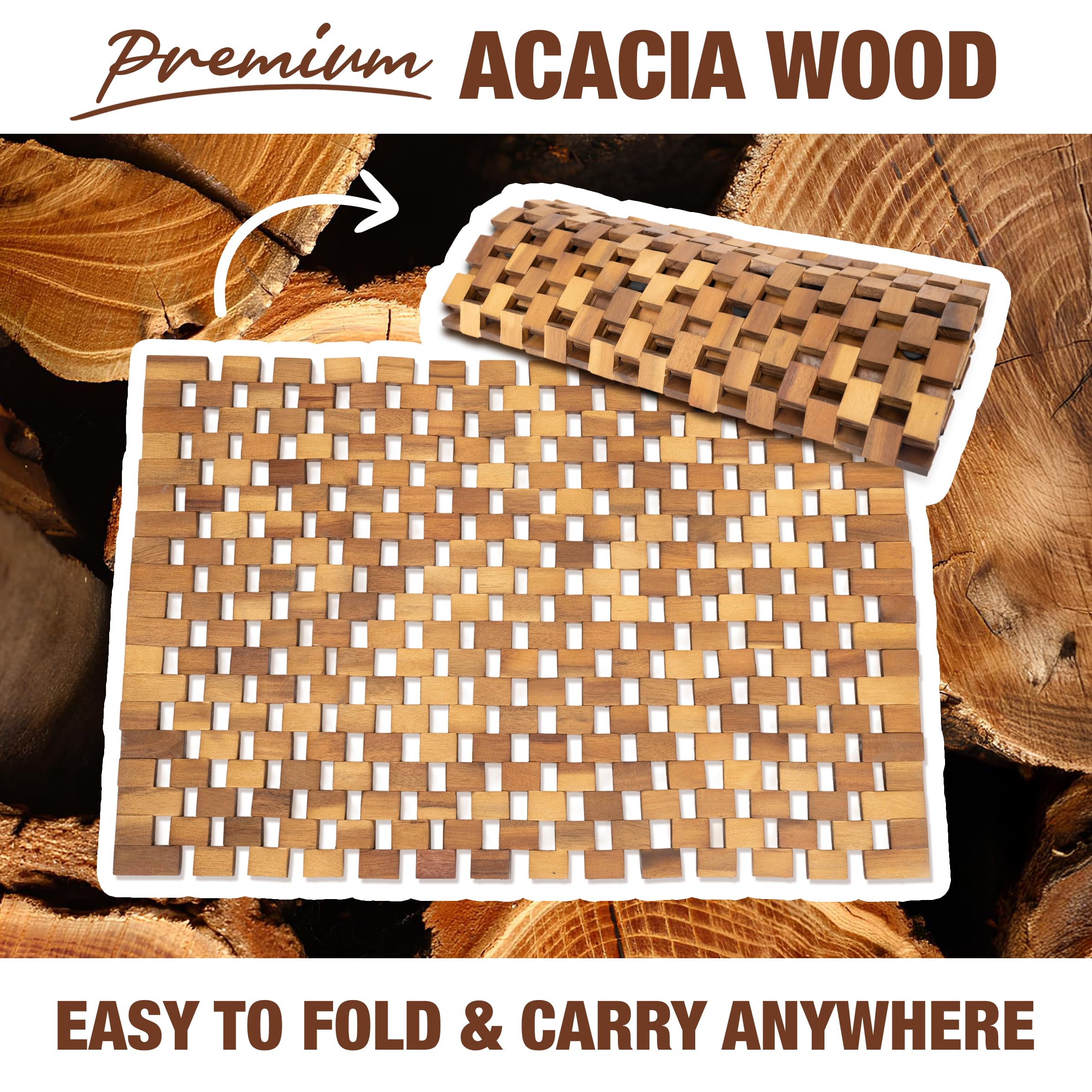 Green Alluvium Acacia Wood Mat textured surface for grip