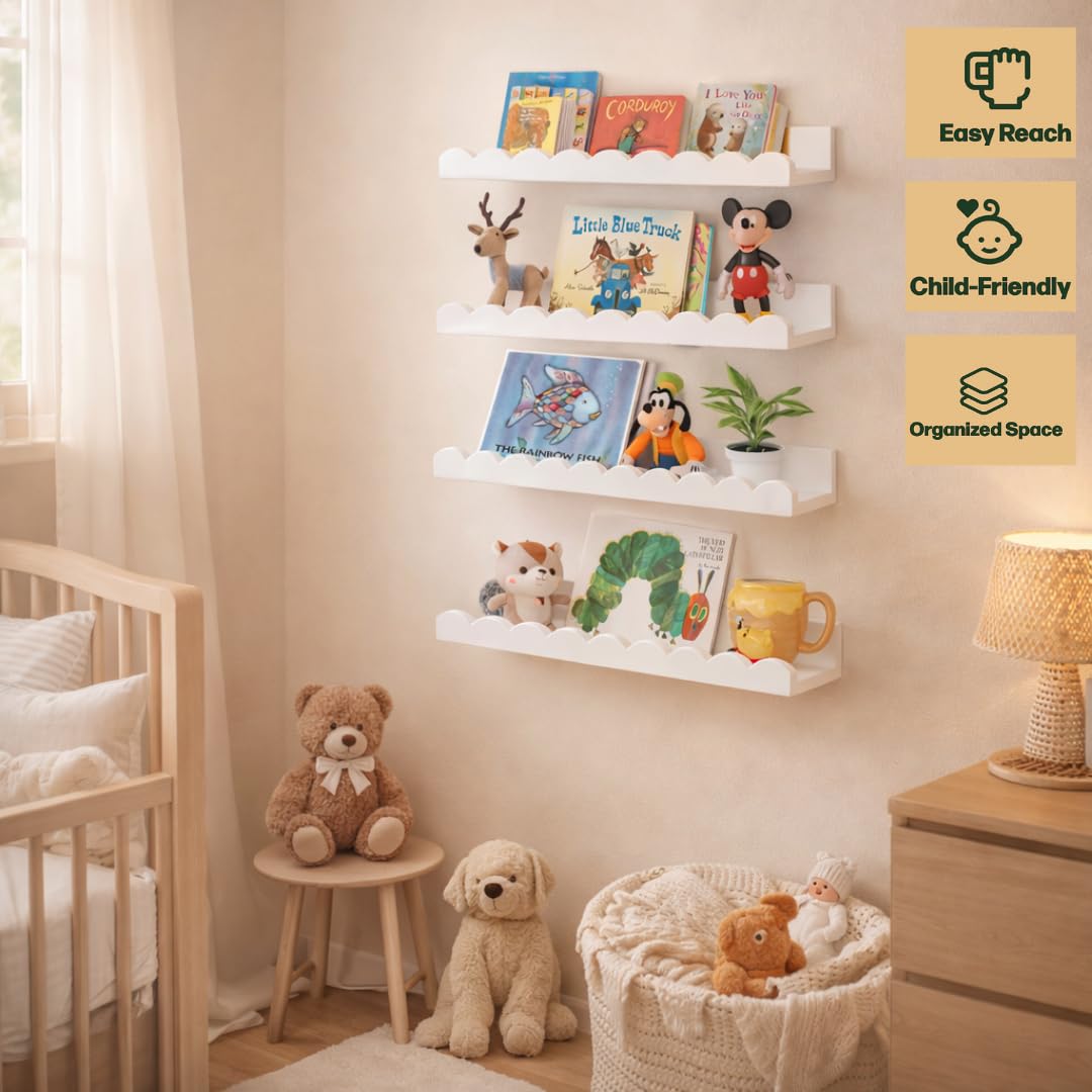 Green Goods Supply scalloped shelves hardware ready to hang shown with mounting hardware