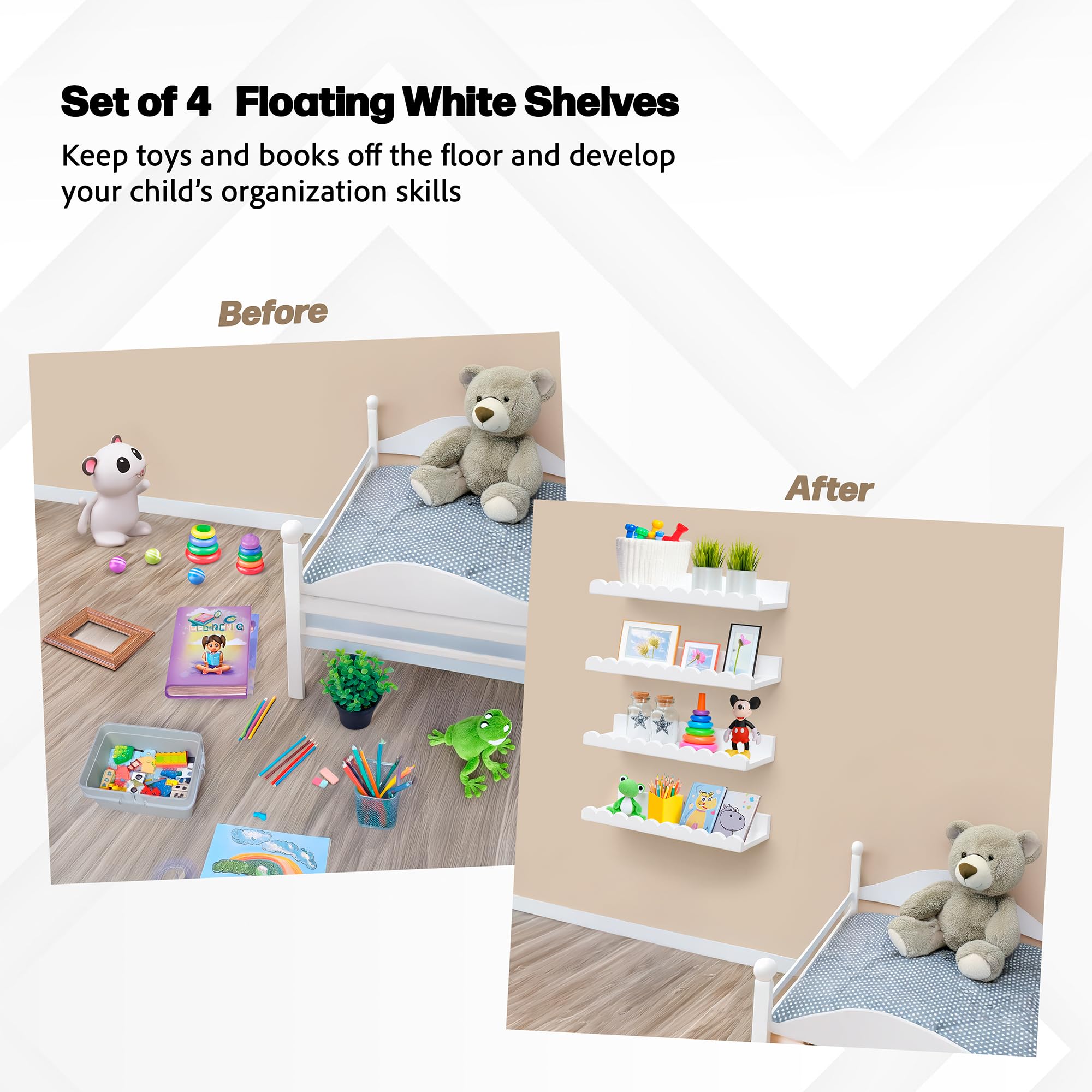 Green Goods Supply scalloped shelves rounded edges prevent bumps during playtime
