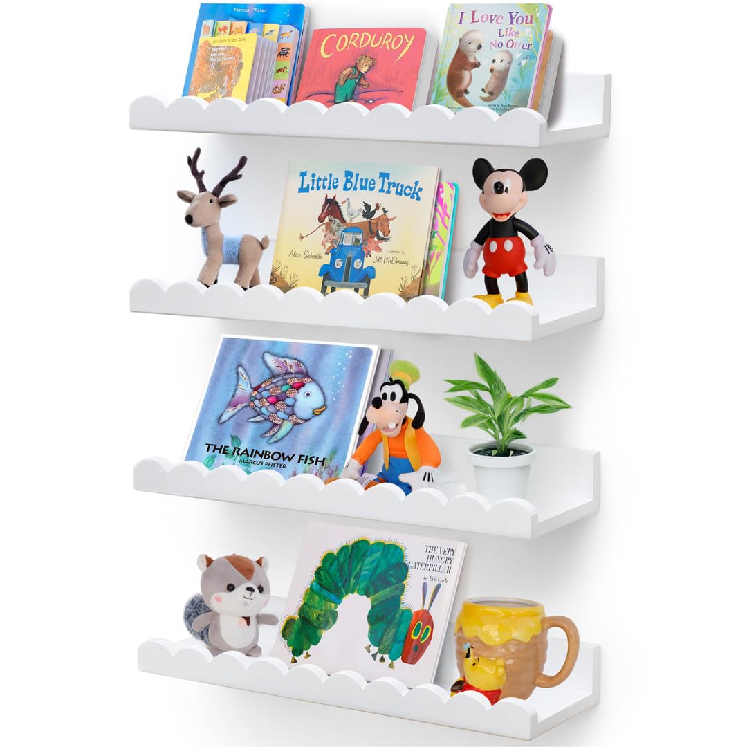 Green Goods Supply scalloped shelves set of 4 for nursery storage and wall display