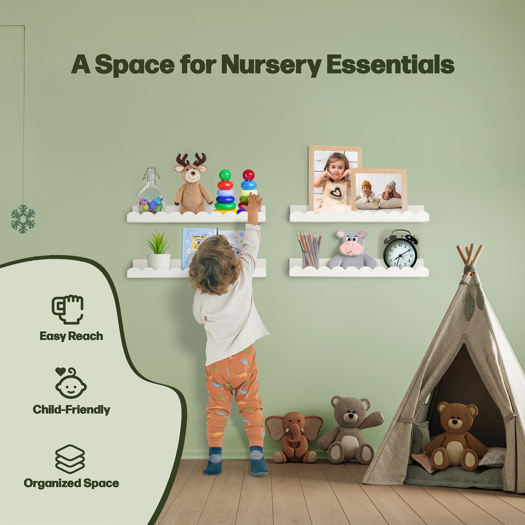 Green Goods Supply wall-mounted shelves for kids rooms with easy reach