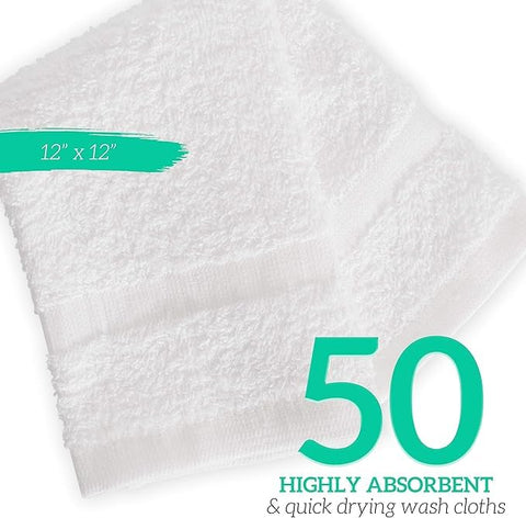 Green Lifestyle white washcloths drying skin image emphasizes plush softness and lint resistance.