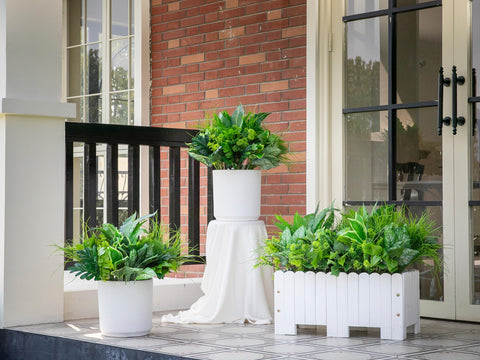 Green Moon faux bushes for garden edges and shaded corners.