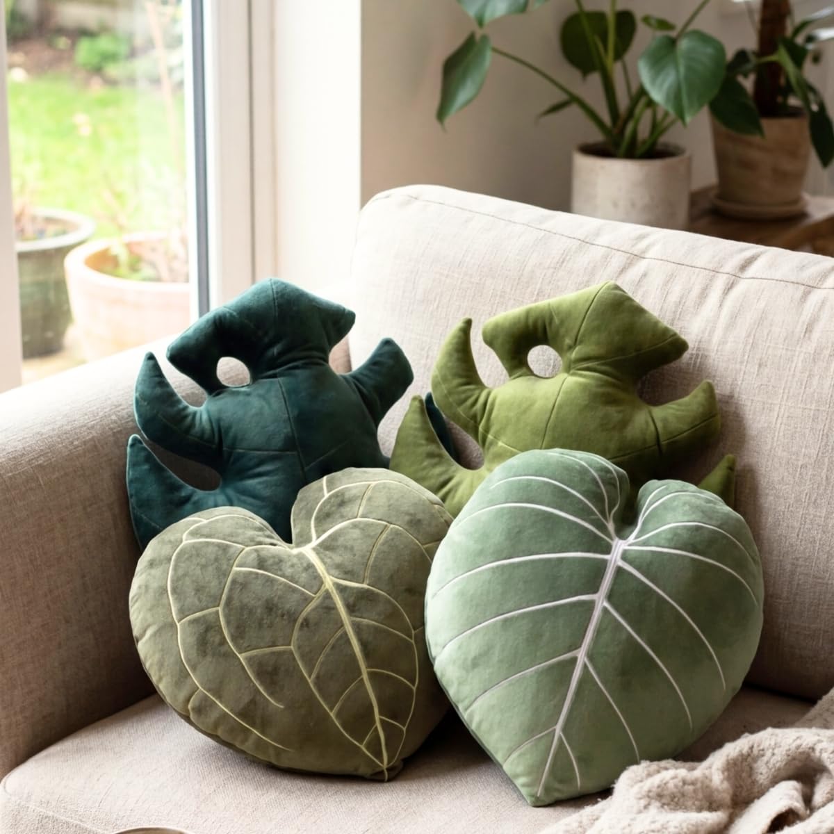 Green Philosophy Co. Monstera Leaf Pillow gift-ready design delights plant lovers.