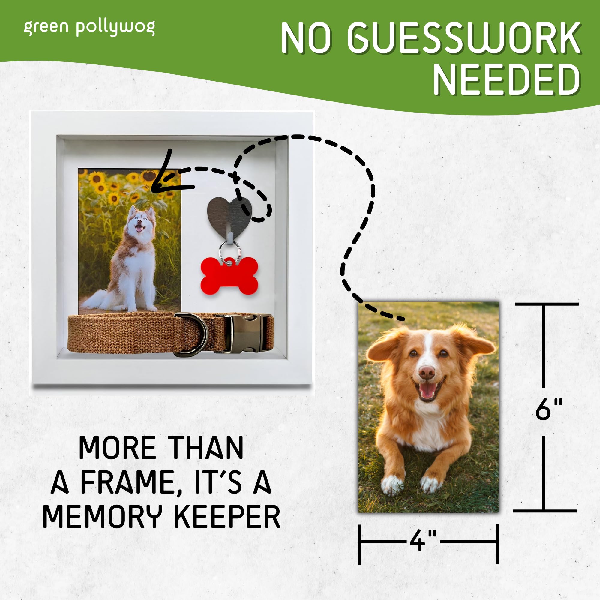 Green Pollywog keepsake hanger displays the tag alongside the photo for updates