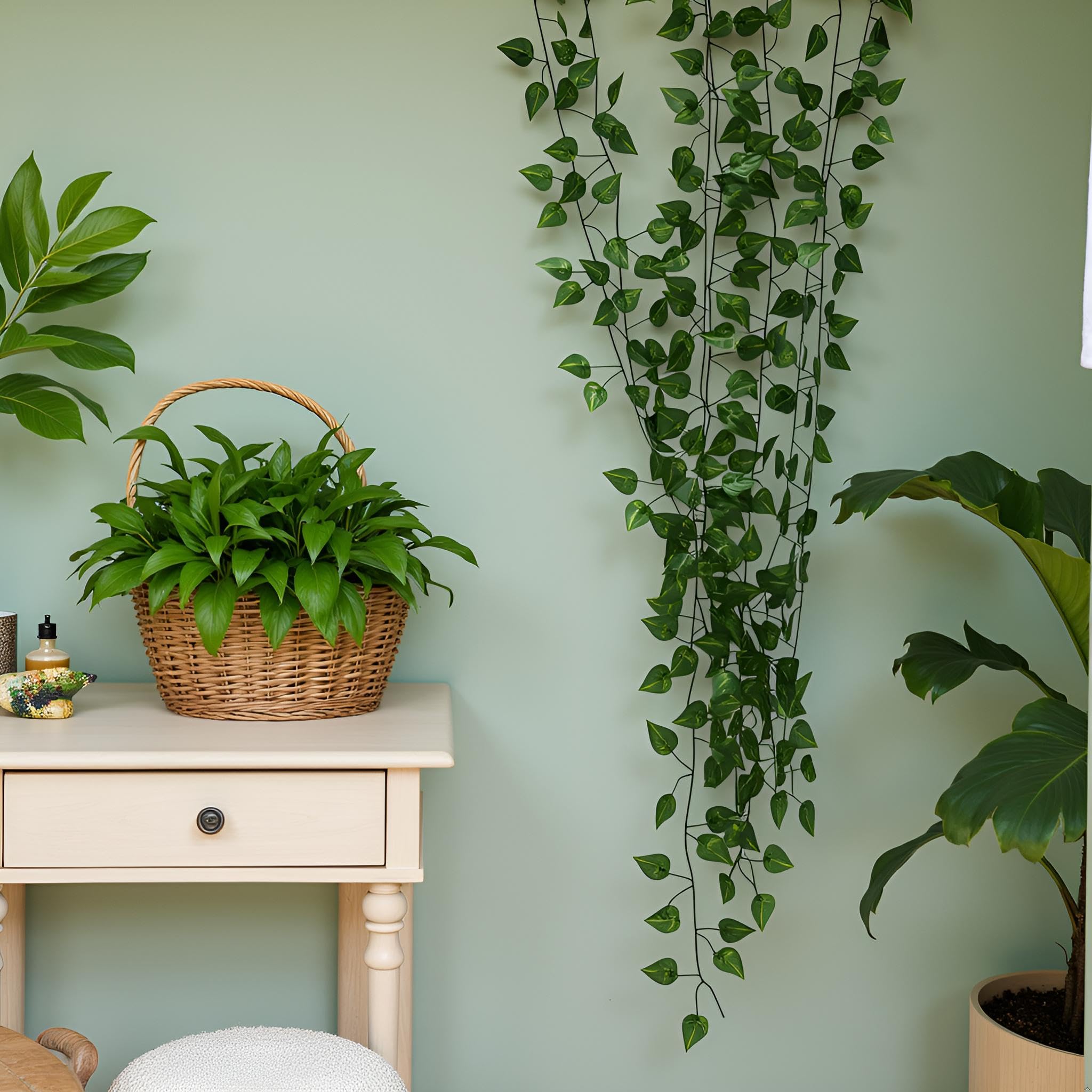 GreeneryVine living room wall decor with lush foliage accent.