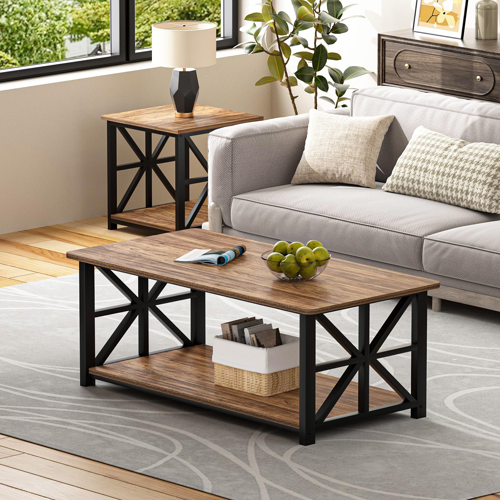 GreenForest coffee table measures 39 inches for ample living room footprint.