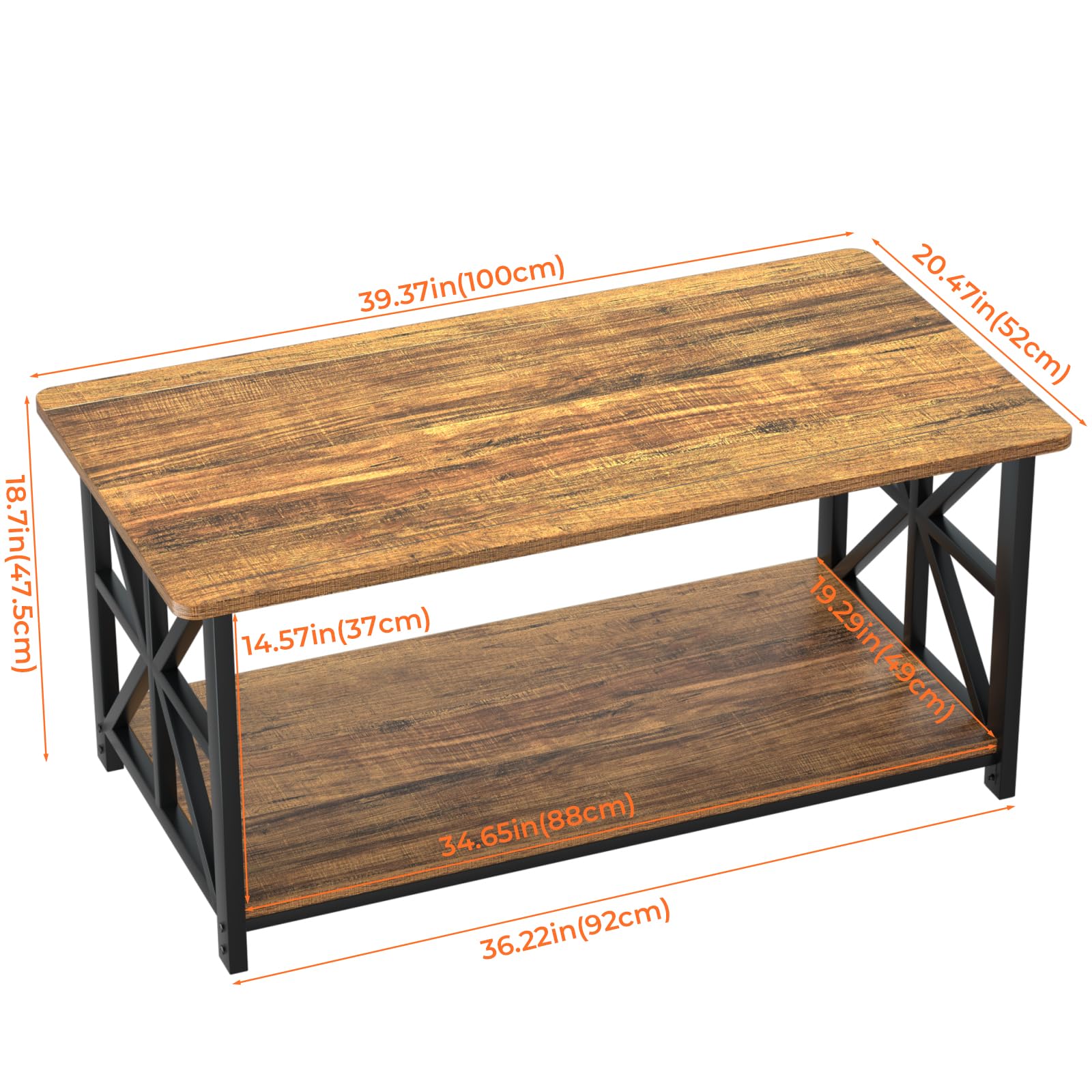 GreenForest coffee table with X-frame design emphasizes sturdy, durable construction.