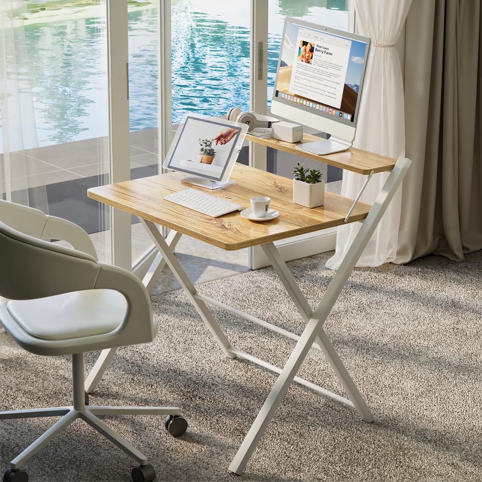 GreenForest oak finish adds warm style to home offices.