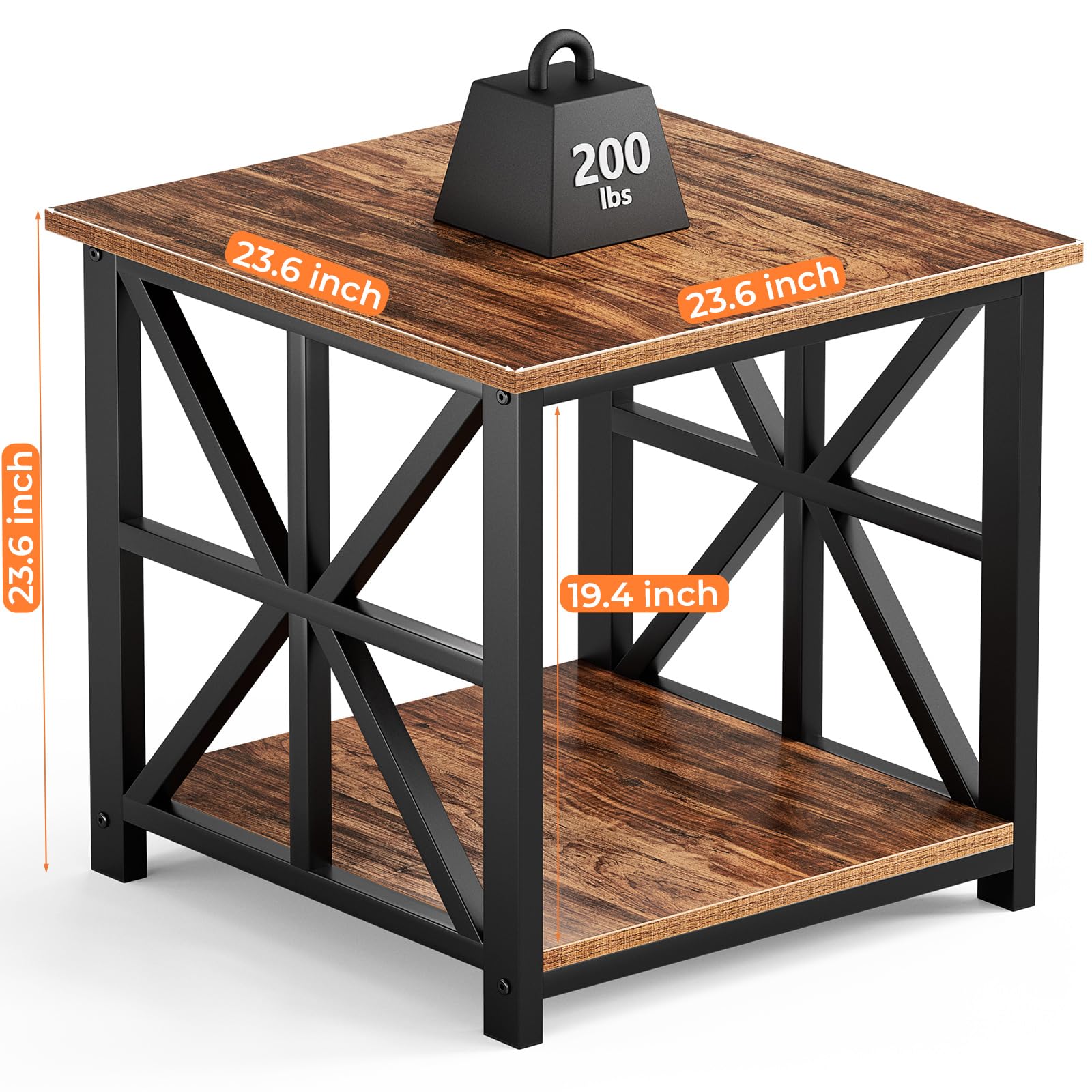 Top surface of GreenForest end table measuring 23.6 by 23.6 inches for lamps and decor