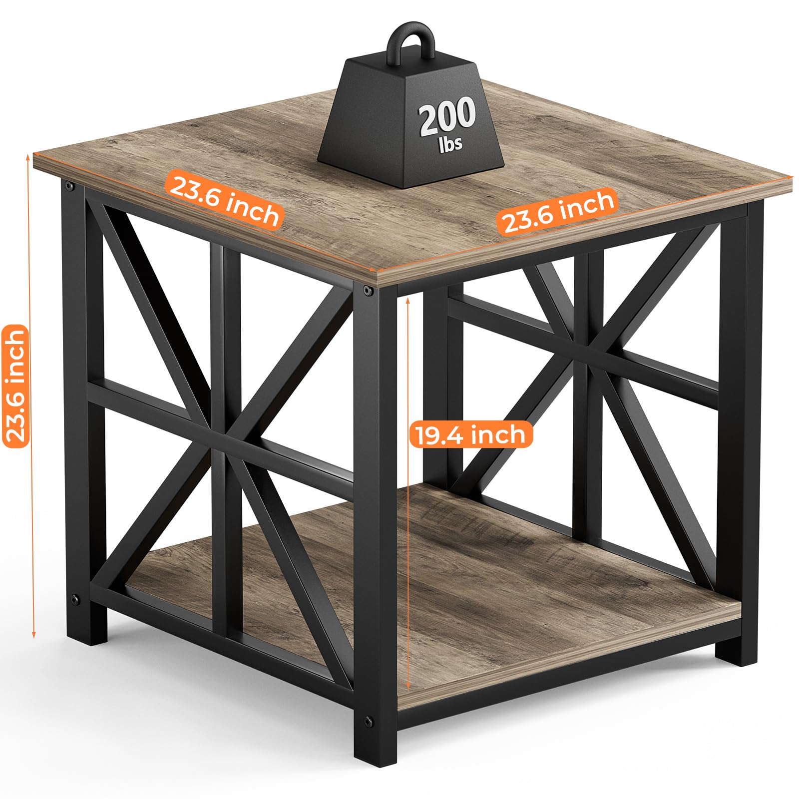 GreenForest end table top surface offers a spacious 24-inch square area