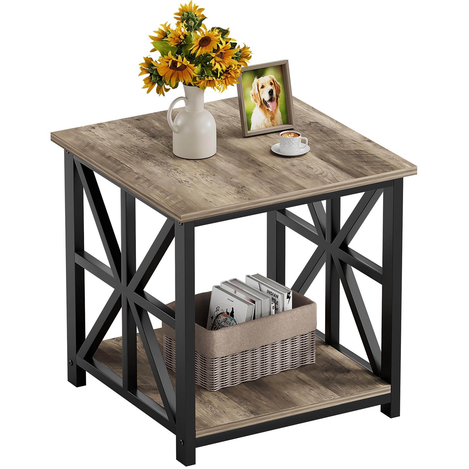 GreenForest end table with two-tier storage for organized living room spaces