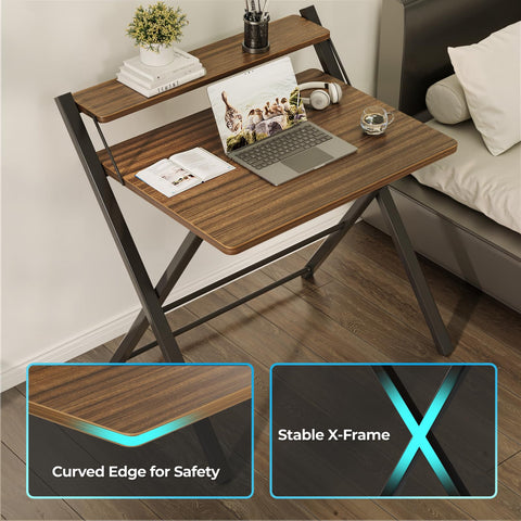 GreenForest fold-flat storage desk espresso slides under a bed for space saving.