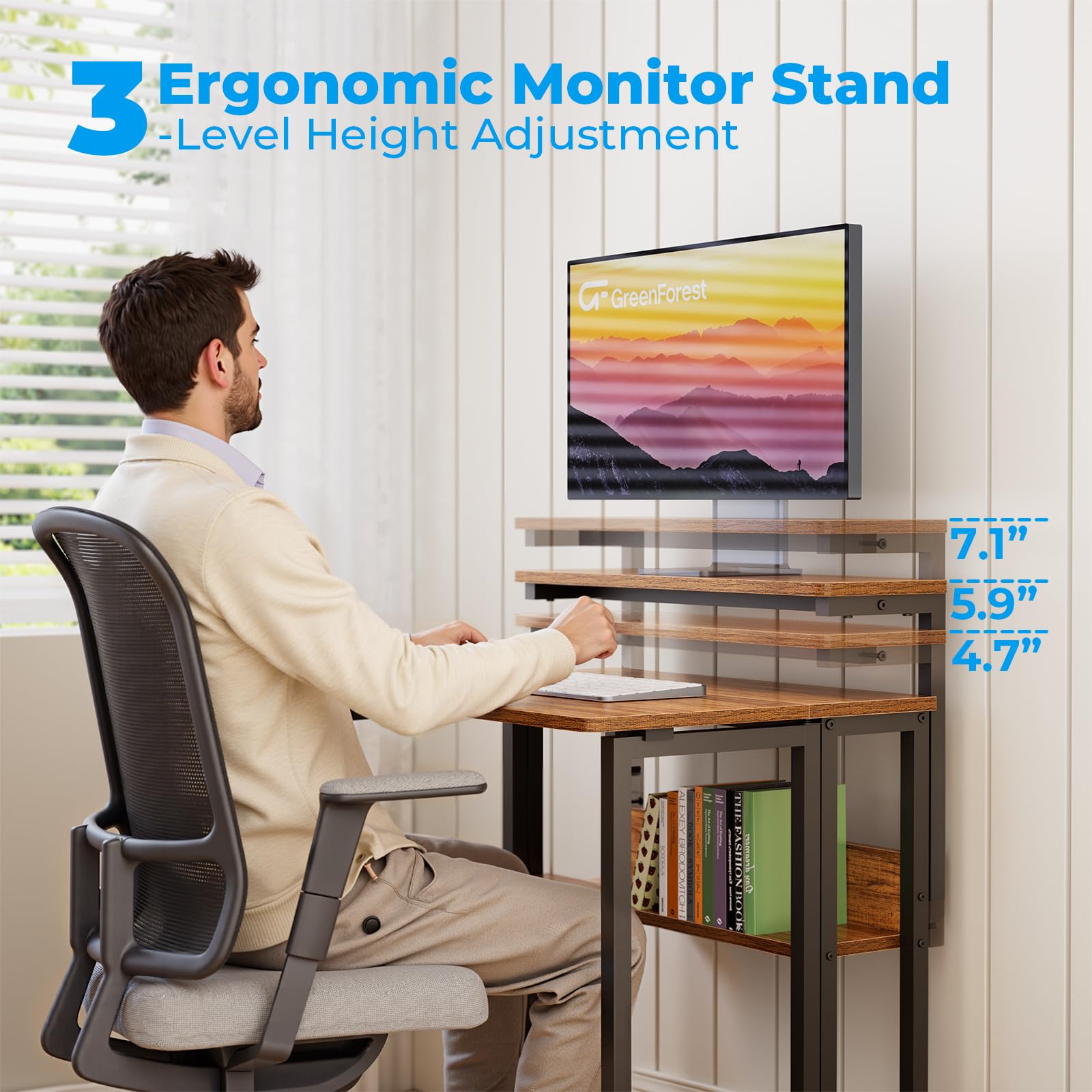 GreenForest folding desk on smooth wheels for easy mobility and lockable stability.
