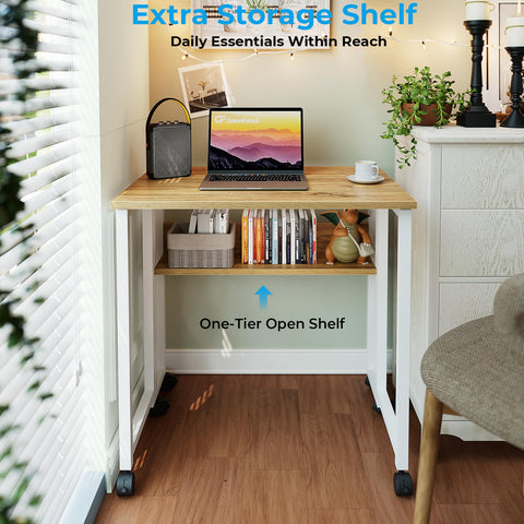 GreenForest folding desk oak finish adds warm style to any room