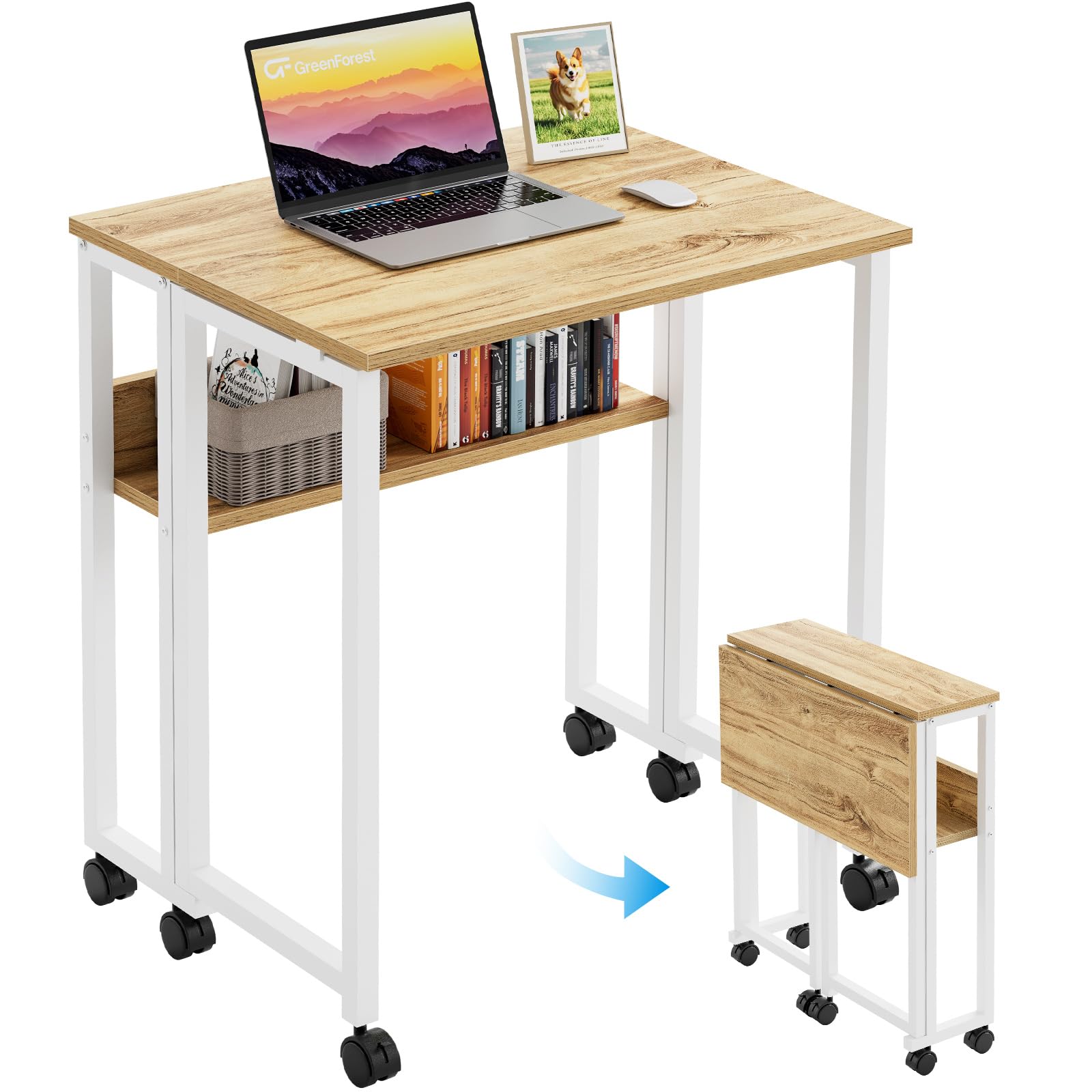 GreenForest folding desk with wheels enables easy movement between rooms