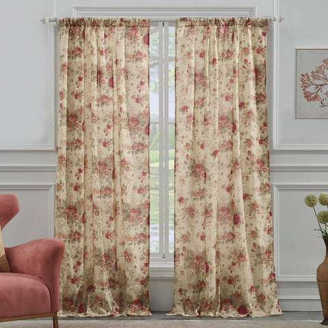 Greenland Home Antique Rose curtain panel pair on warm ecru fabric for timeless living room style