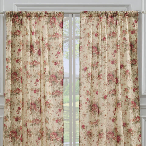 Tie backs of Greenland Home Antique Rose curtain for enhanced window dressing