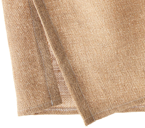 Greenland Home Burlap Bed Skirt Queen side view shows tailored split corners.