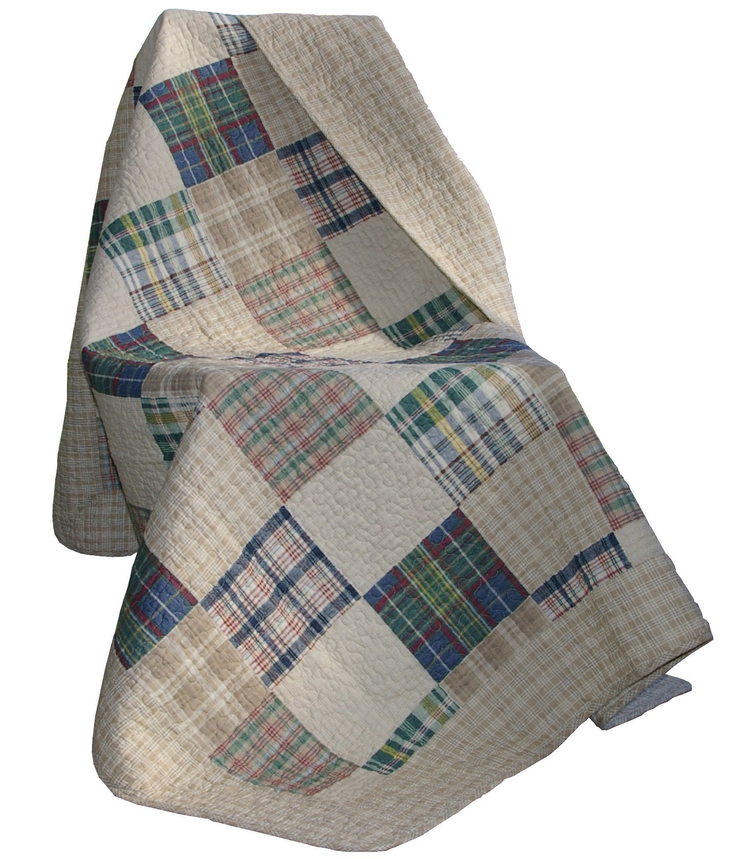 Greenland Home Fashions Oxford throw blanket tan draped over sofa, soft breathable cotton.
