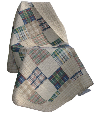 Greenland Home Fashions Oxford throw blanket tan draped over sofa, soft breathable cotton.