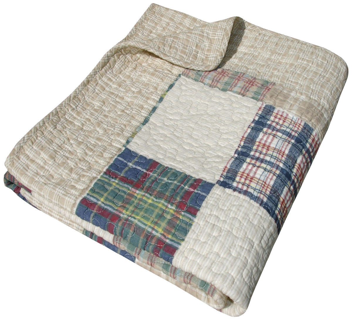 Greenland Home Fashions Oxford throw blanket in tan, folded for snug warmth.