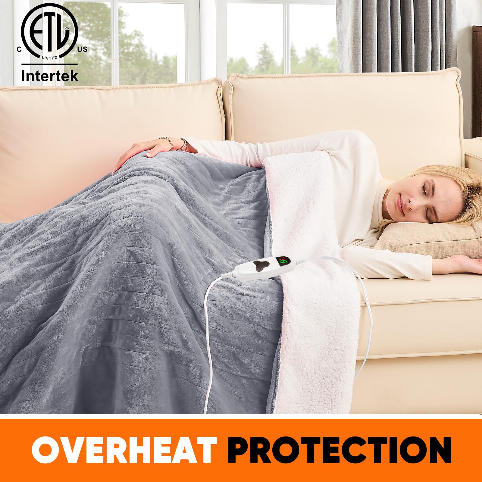 Greenoak electric throw showing 10 heat levels for customizable comfort