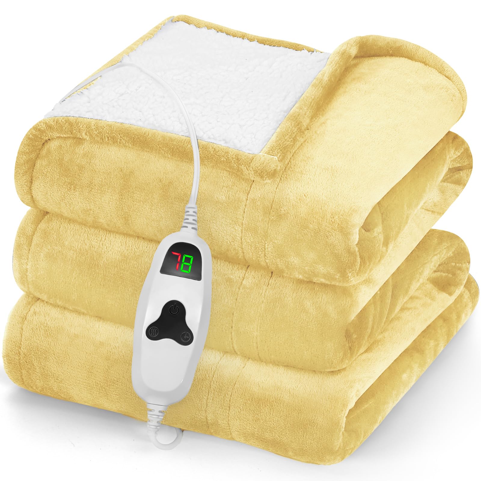 Greenoak heated blanket 50x60 bed shot shows cozy warmth and generous coverage