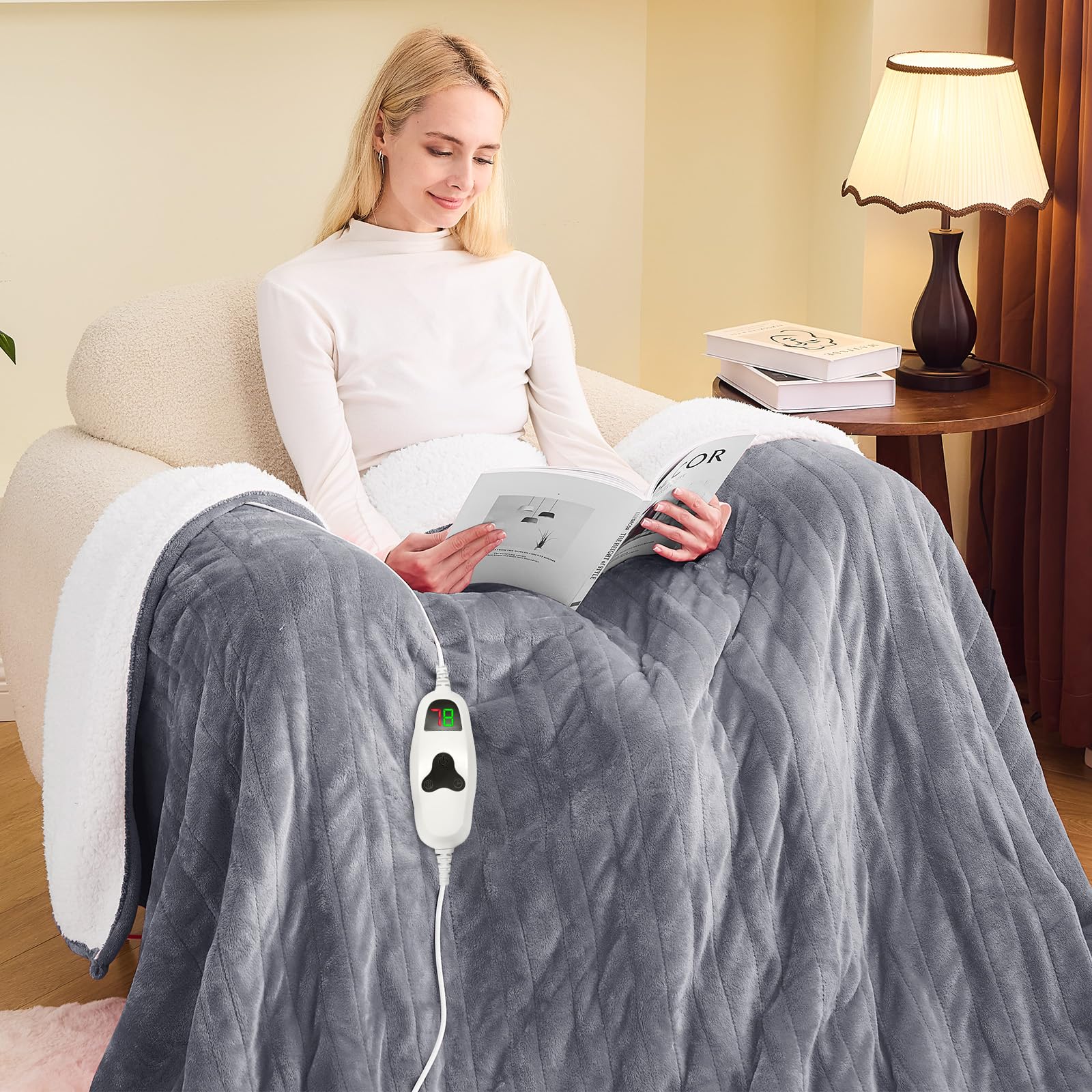 Greenoak heated blanket full size 72x84 with plush fleece for cozy warmth.