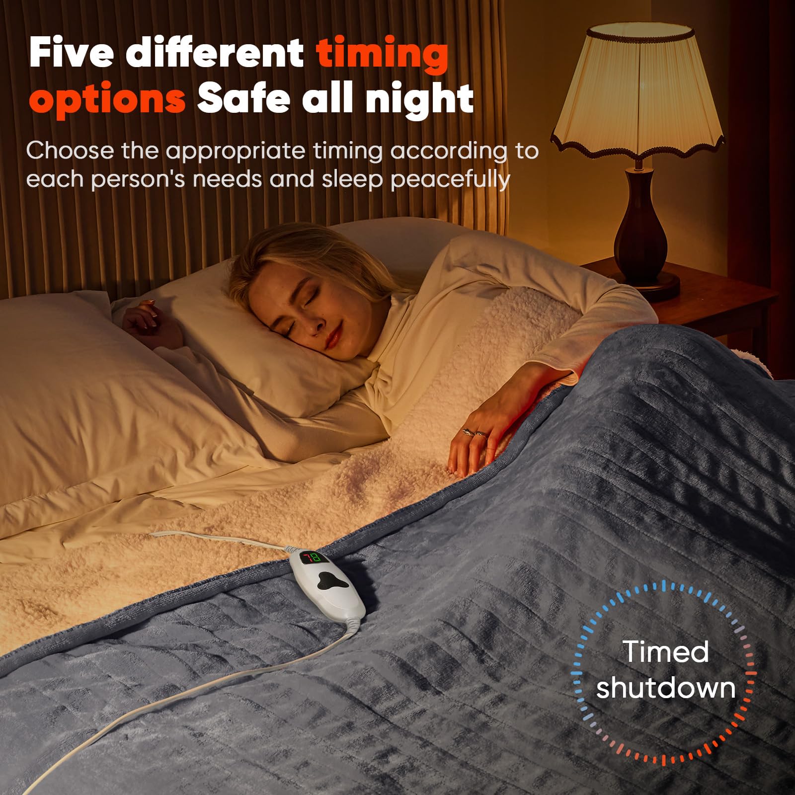 Greenoak heated blanket twin control panel highlights 10 heat settings.