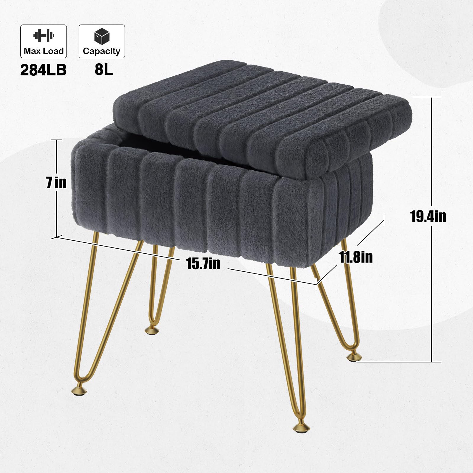 Greenstell vanity stool features anti-slip feet to protect floors.