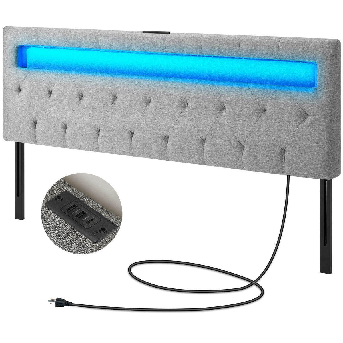 GREENSTELL full-size headboard with LED color strip enhancing mood lighting
