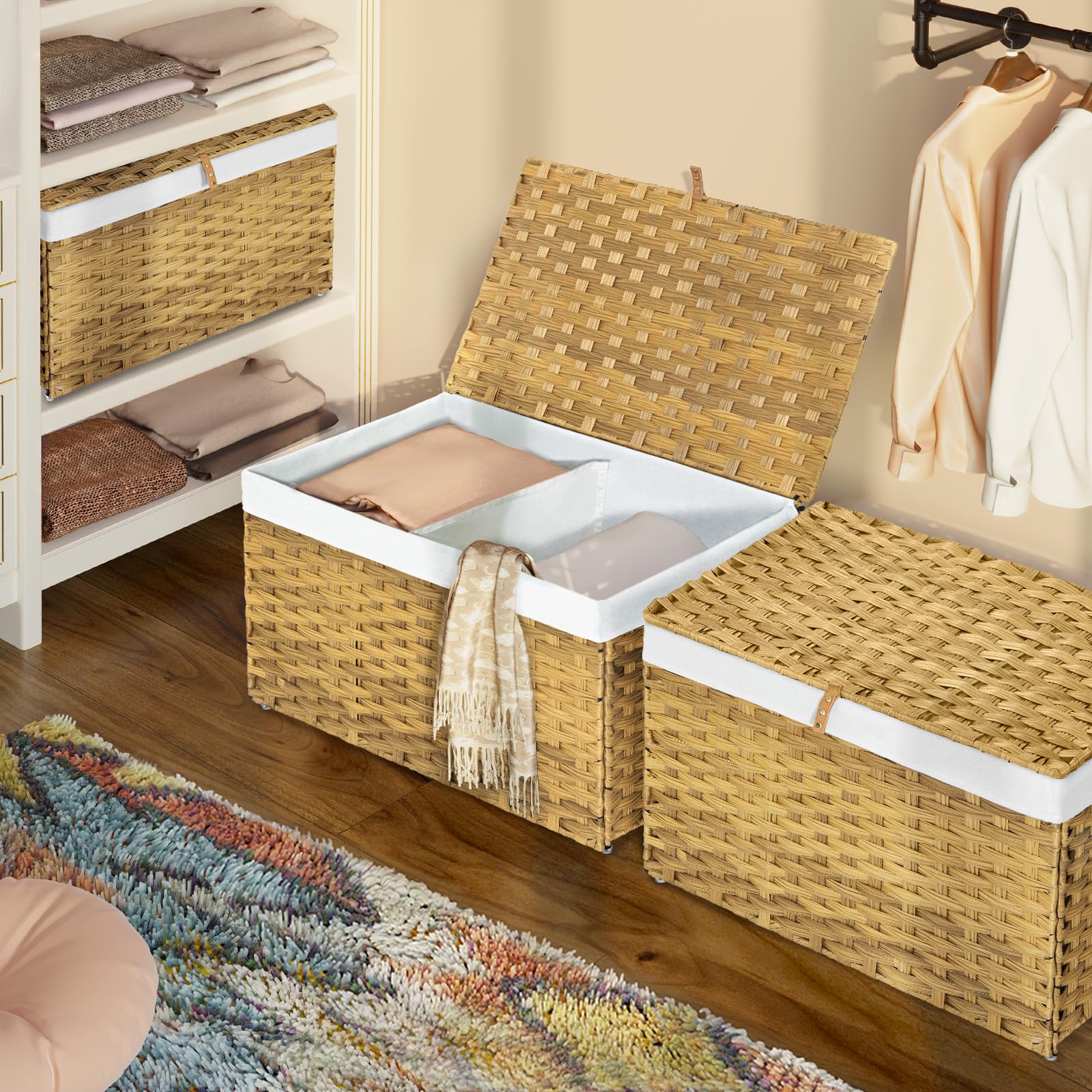 GREENSTELL large wicker storage basket with handles for easy transport