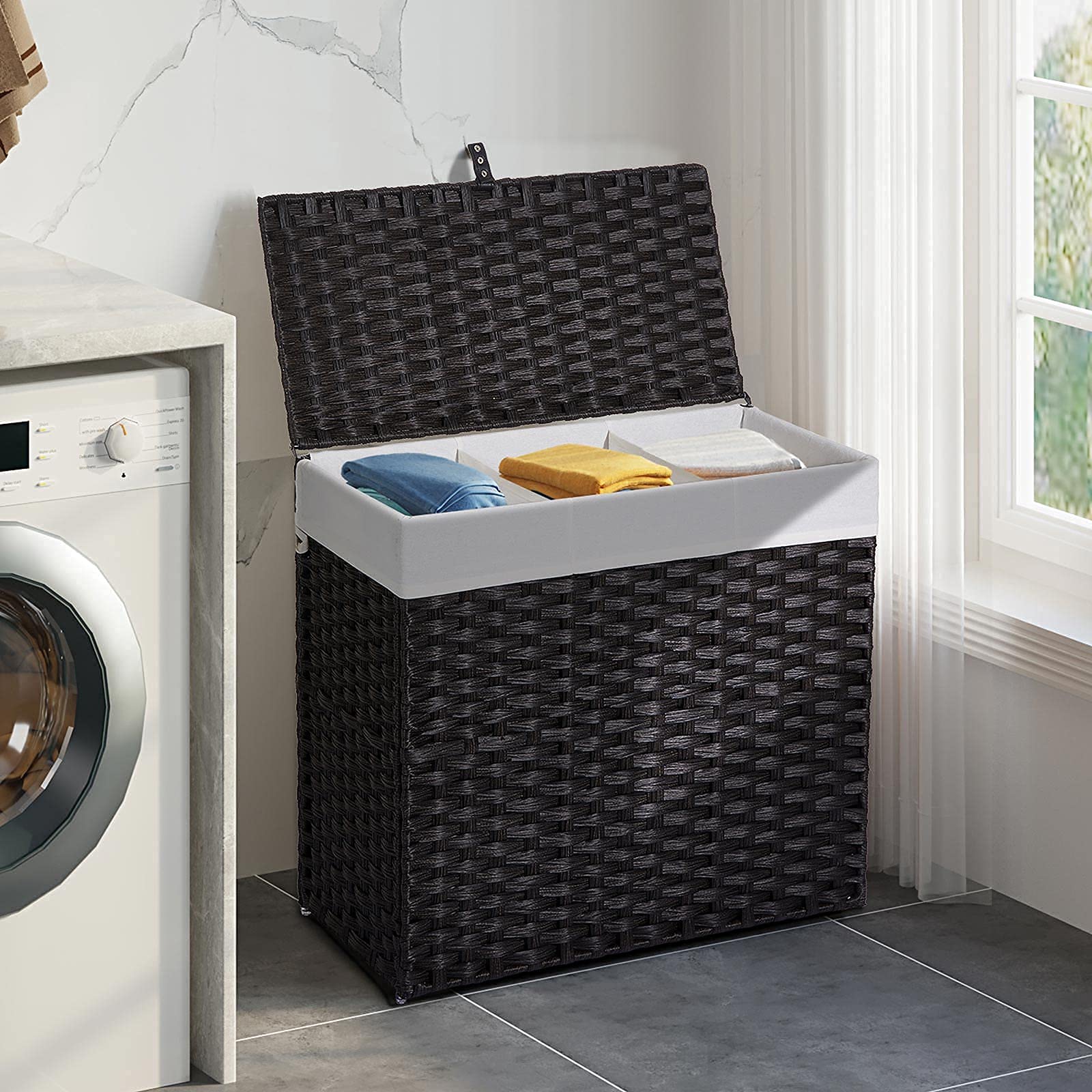Greenstell 125L capacity hamper showing spacious interior for bulky laundry.