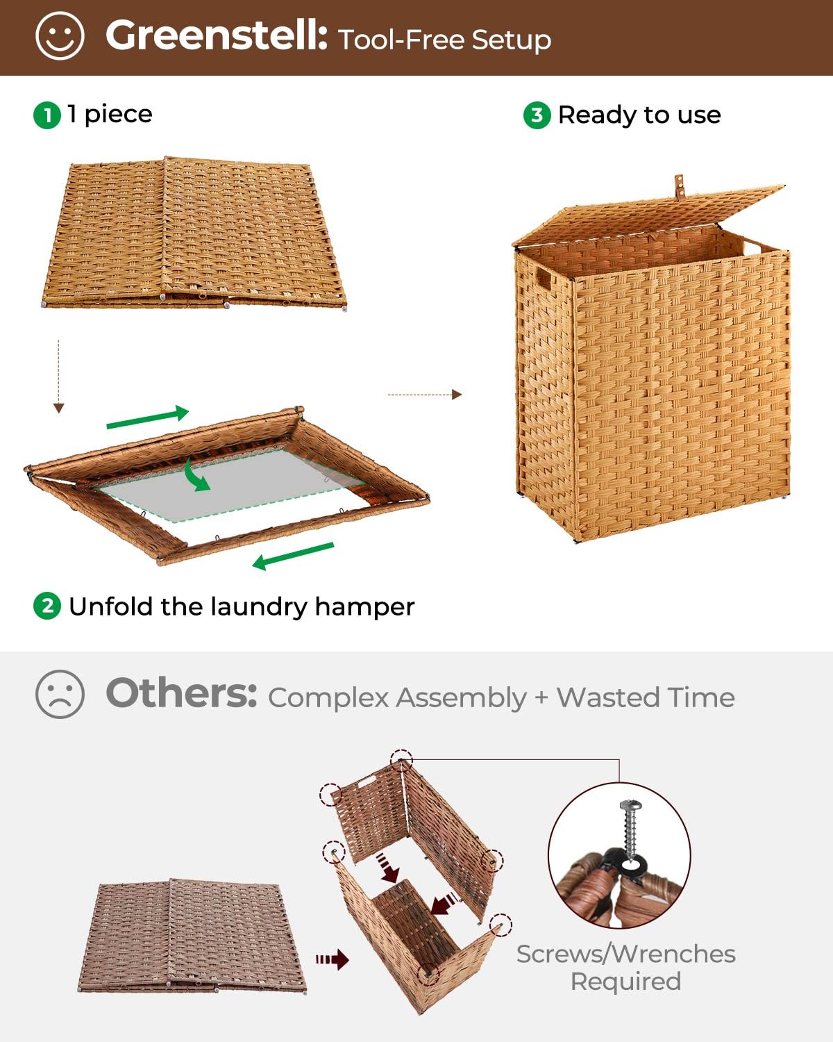 Greenstell foldable design saves space when not in use.