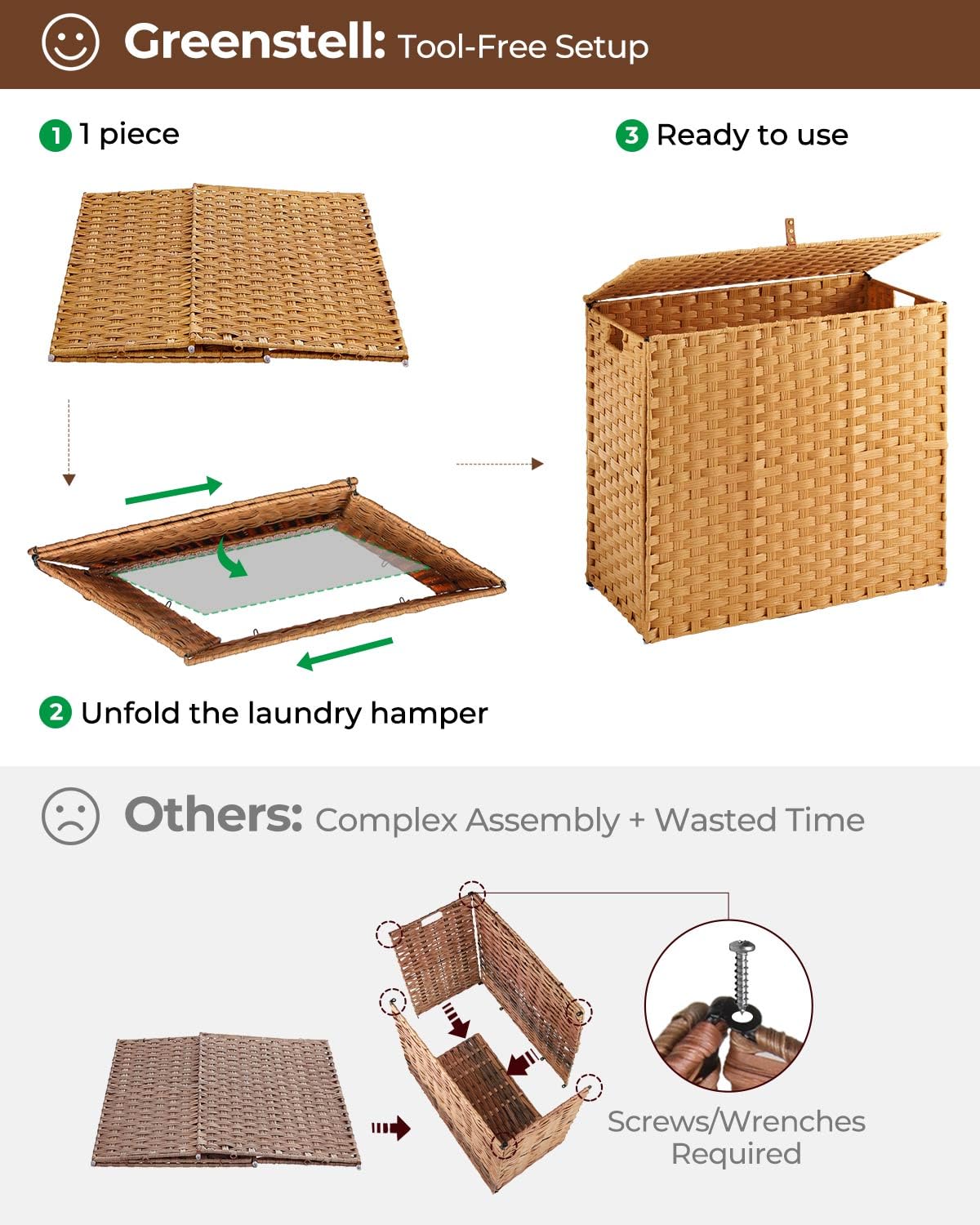 Greenstell foldable design saves space when not in use.