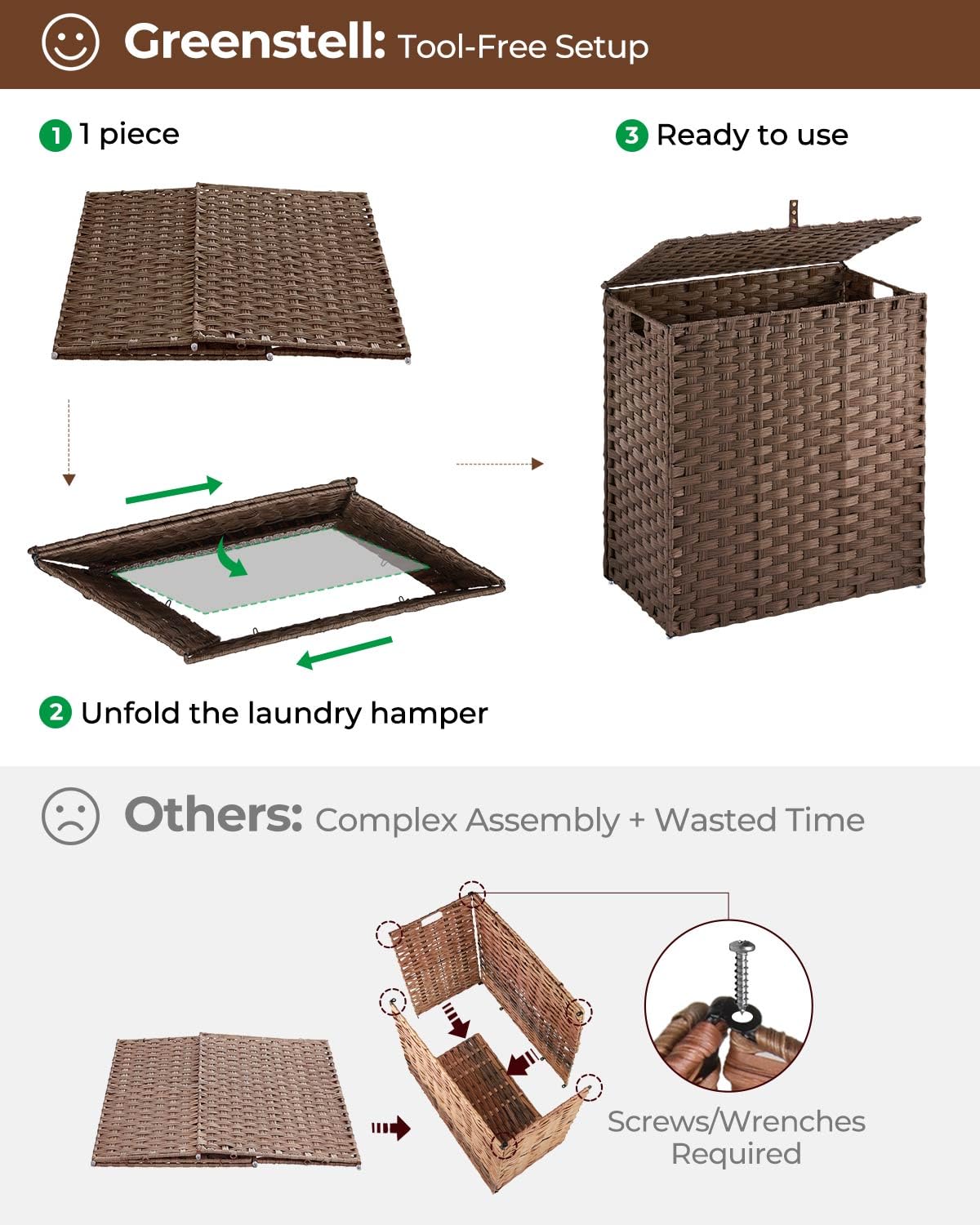 Greenstell foldable design saves space when not in use.