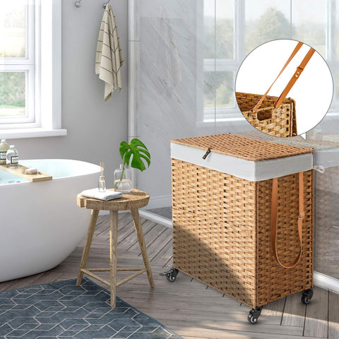 GREENSTELL hamper with removable liner bags for quick laundry transfer.