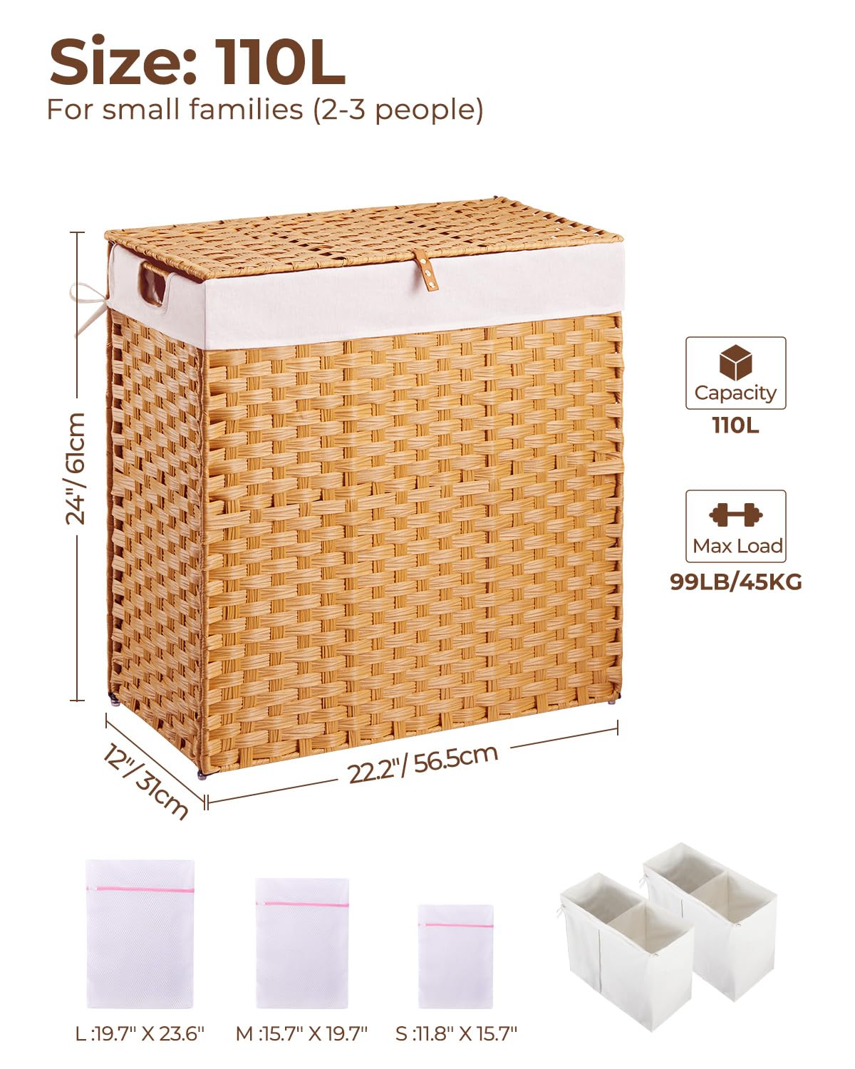 Greenstell laundry hamper with handles promotes easy transport between rooms.
