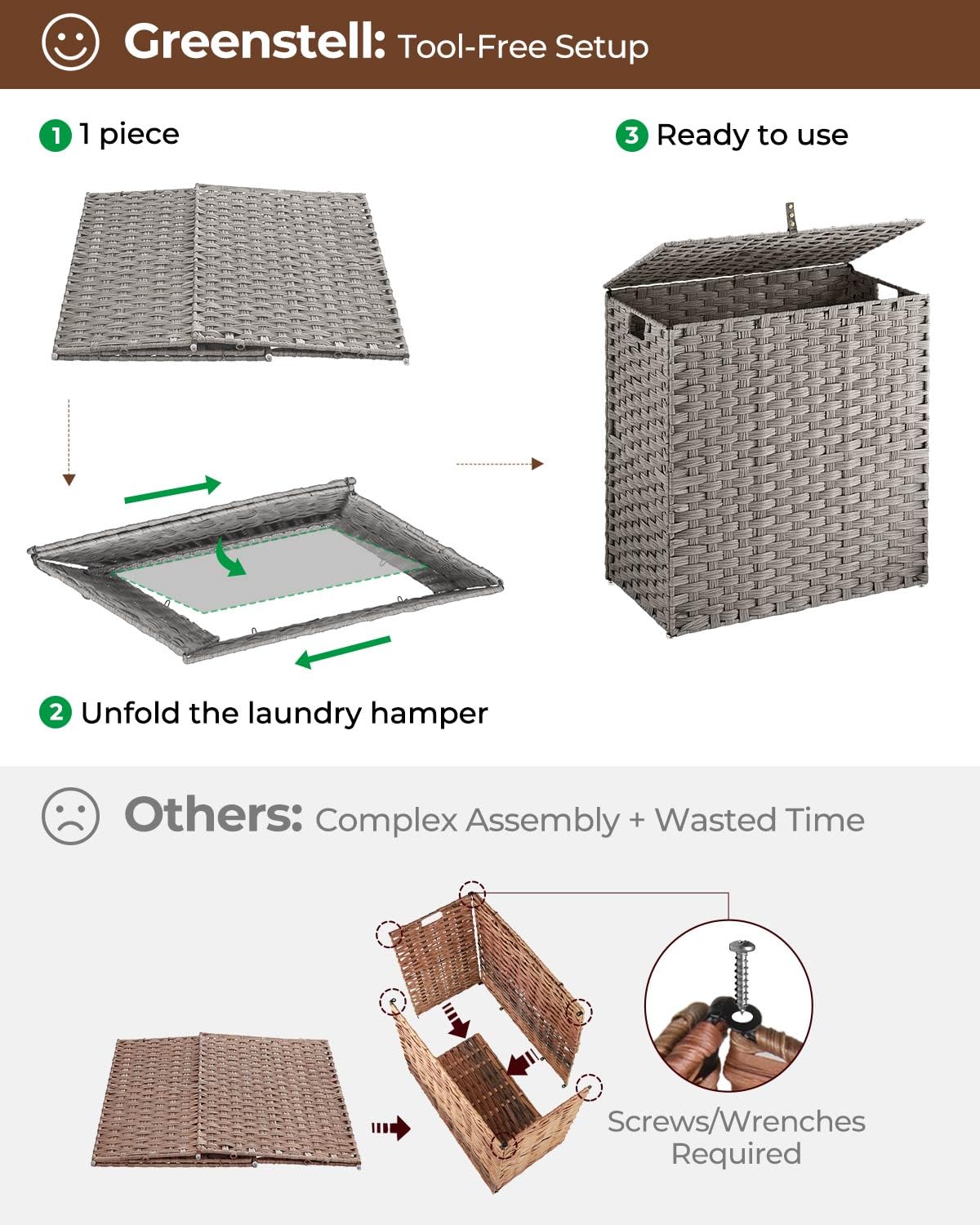 Greenstell hamper side handles enable easy carrying between rooms
