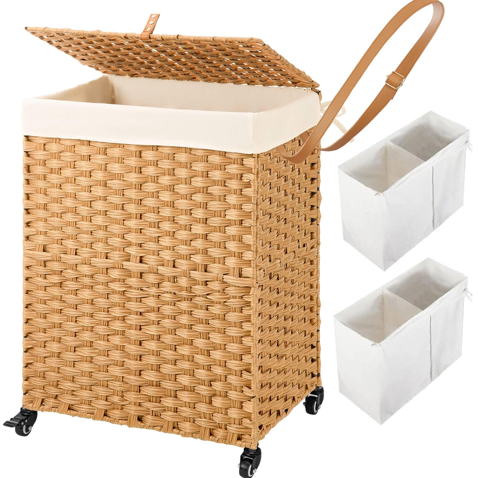 GREENSTELL laundry hamper with wheels and casters for easy room-to-room transport.
