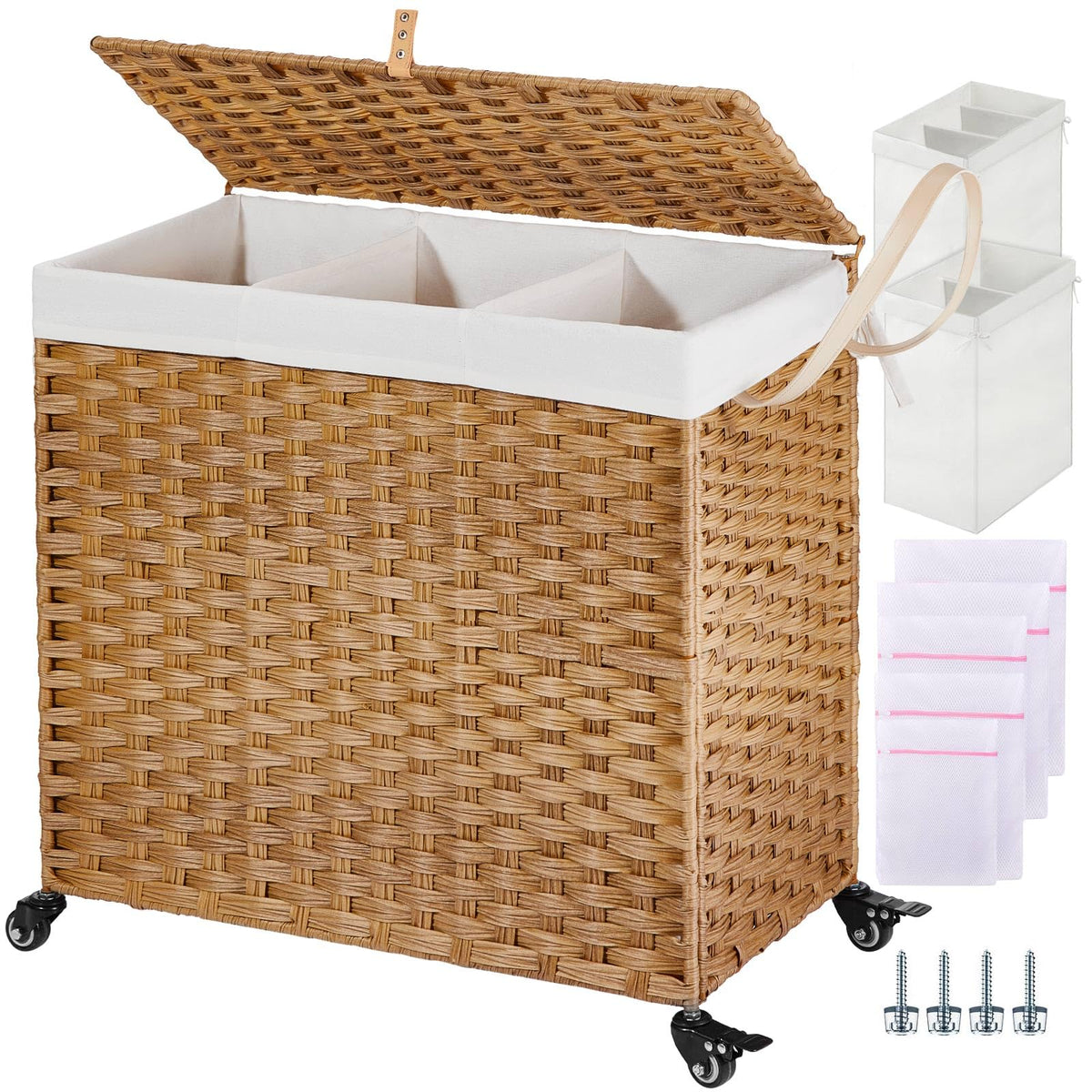 Greenstell laundry hamper with wheels and lid for easy transport