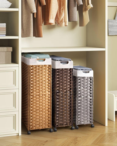 GREENSTELL hamper wheels roll smoothly for effortless laundry transport.